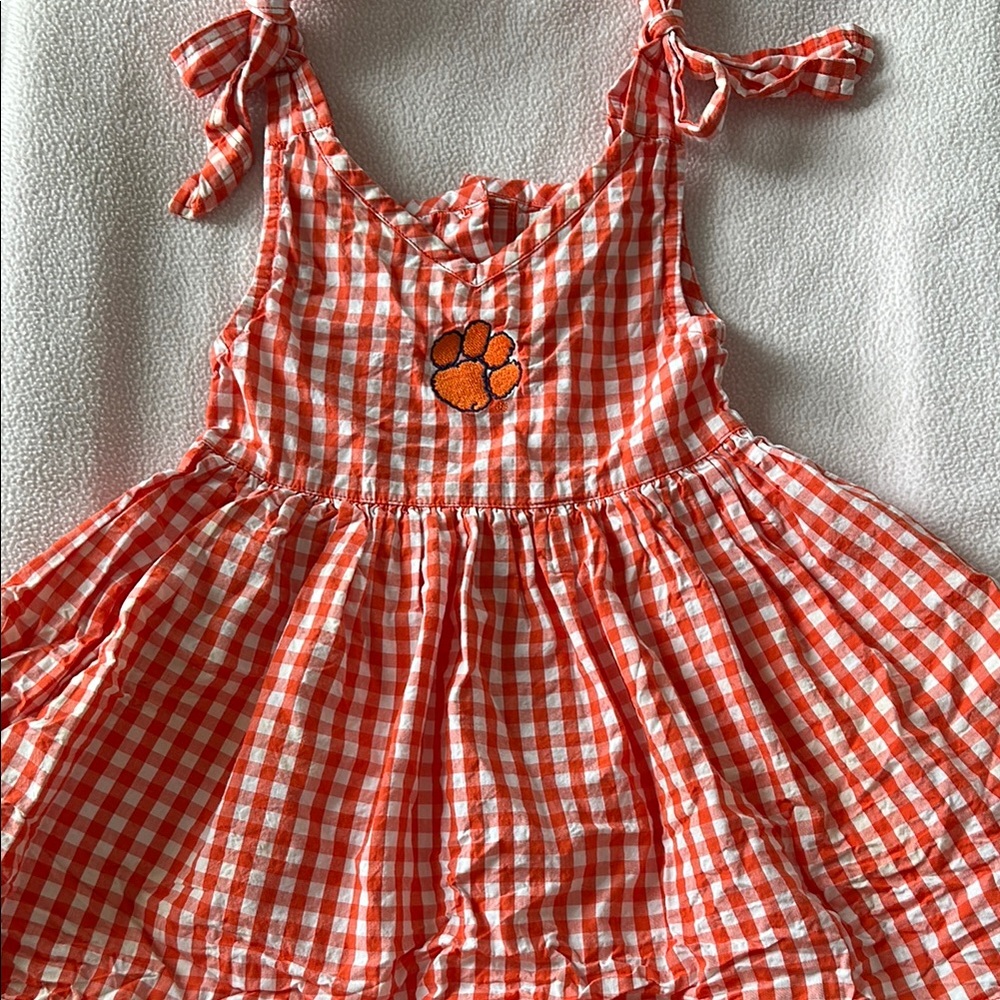 Orange Gingham Dress with Clemson Paw Print